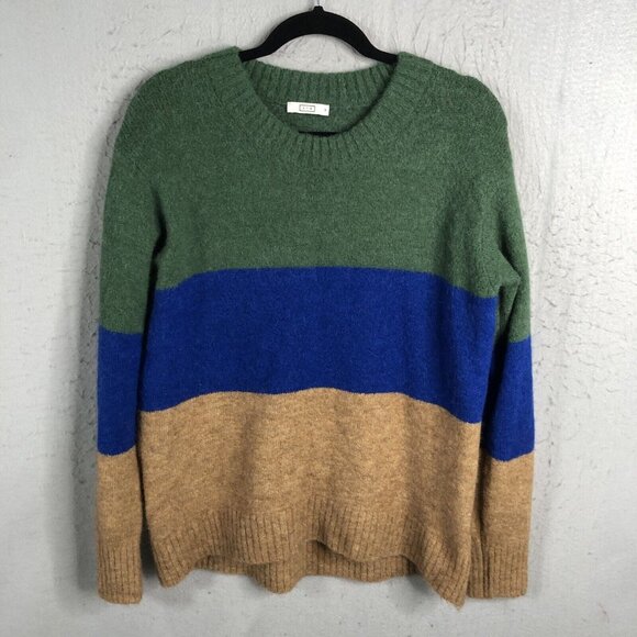 AYR Sweaters - AYR Sweater Women Medium Green Blue Camel Alpaca Wool Blend The Kick Back Fuzzy